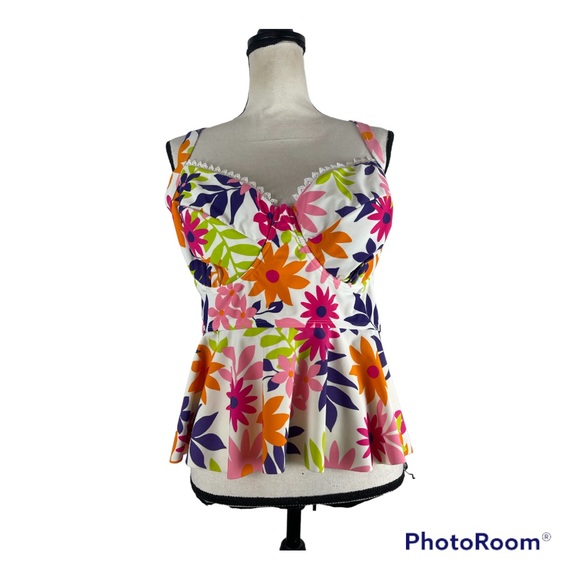 Terra & Sky. Floral Tankini Top 1X EUC - Picture 1 of 8